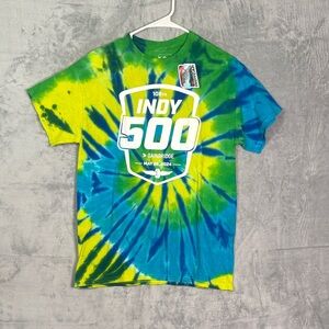 NWT New Indy 500 Green Yellow Tye Die Tshirt Size Medium